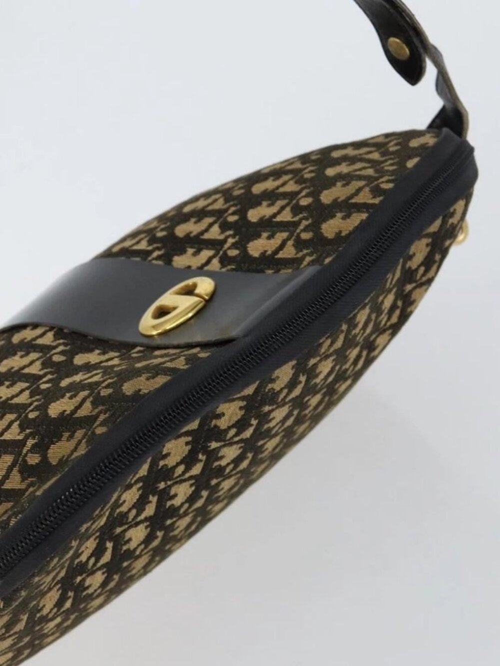 Christian Dior Trotter Canvas Shoulder Bag Navy Gold Auth - Picture 6 of 16